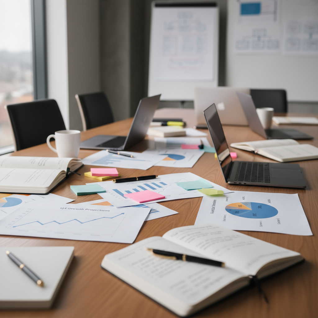 Strategieplanning met grafieken en notities